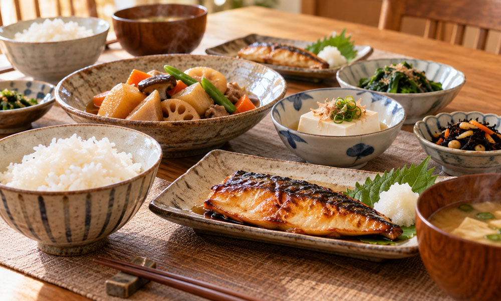 醤油を使った家庭の和食と食卓のイメージ