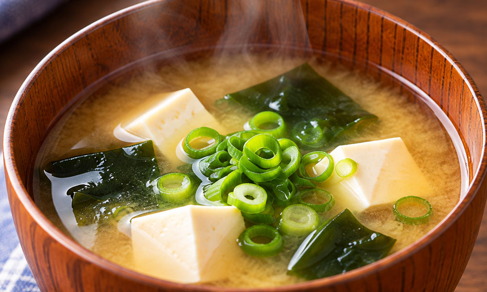 豆腐とわかめ、野菜を使った家庭の味噌汁